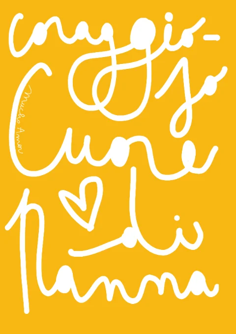 Amorino Mucho Amor «Coraggio cuore di panna», biglietto d'amore illustrato a mano